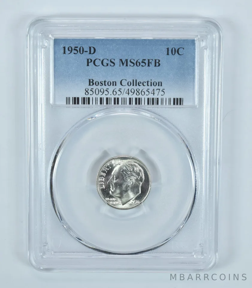 1950-D Roosevelt Dime Boston Collection MS65 FB PCGS Blue Label