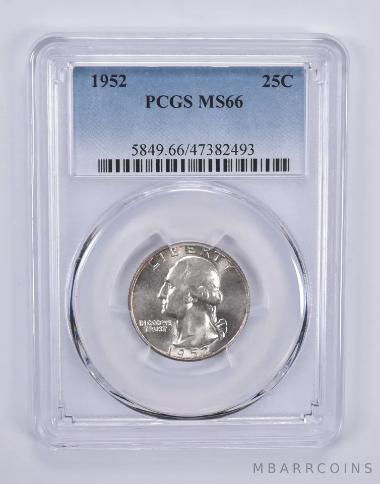 1952 Washington Quarter 25c MS66 PCGS Blue Label