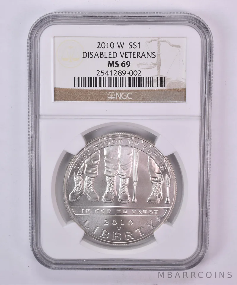 2010-W Disabled Veterans Commemorative Silver Dollar MS69 NGC Brown Label