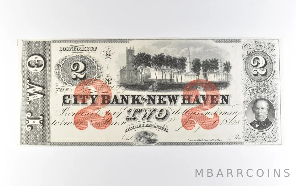 1865 $2 New Haven CT City Bank Obsolete Currency *9812