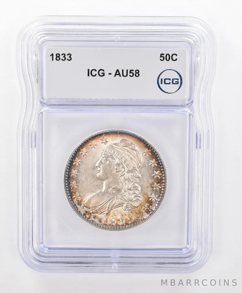 1833 Capped Bust Half Dollar AU58 ICG Beautiful Tone *2800