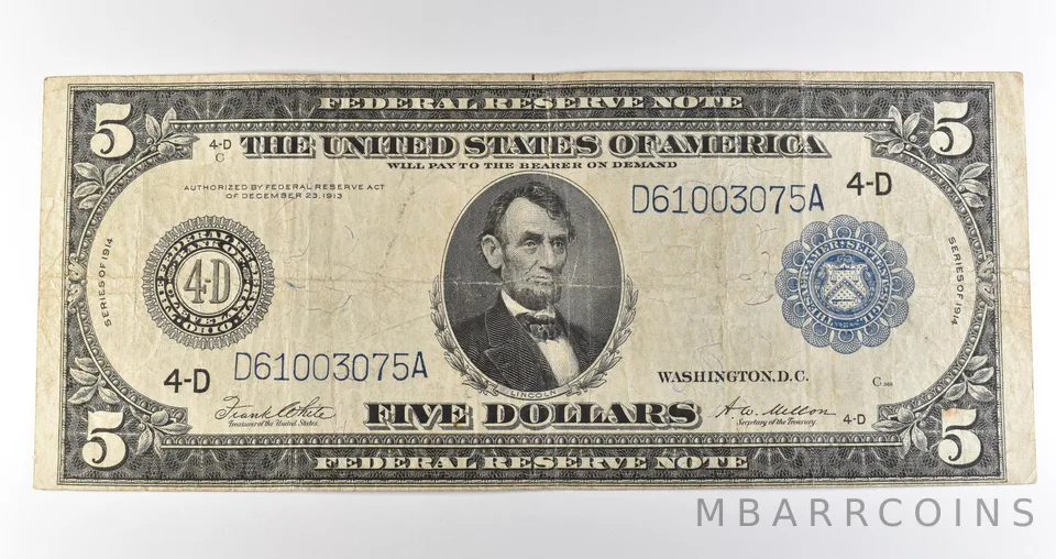 1914 $5 Cleveland OH FRN Large Note Blue Seal *3671