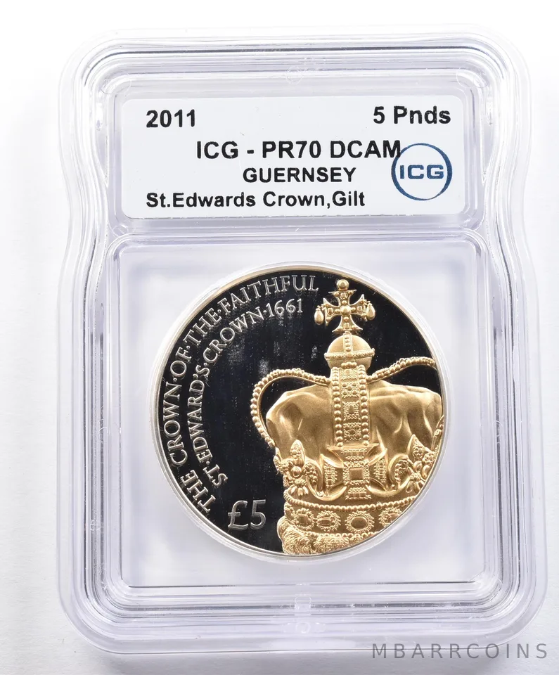 2011 Guernsey 5 Pound St Edwards Crown Gilt PR70 DCAM ICG *1612