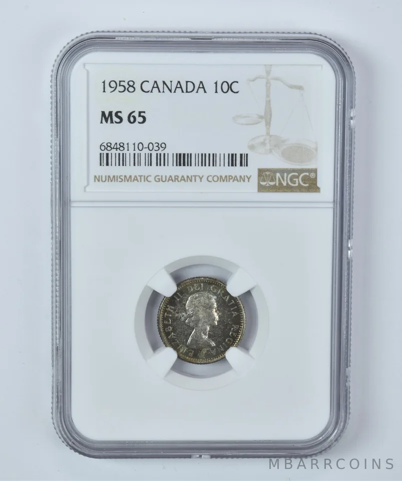 MS65 1958 Canada 10 Cents NGC Beautifully Toned a5305
