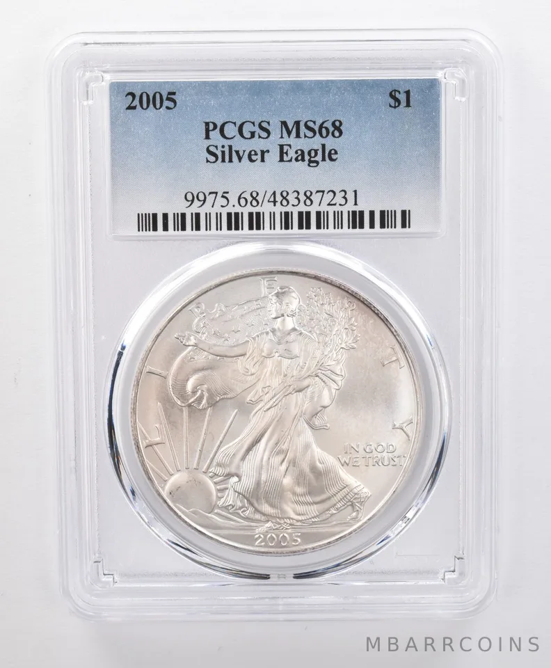 MS68 2005 American Silver Eagle PCGS Beautifully Toned Purple/Blue Rev *0134