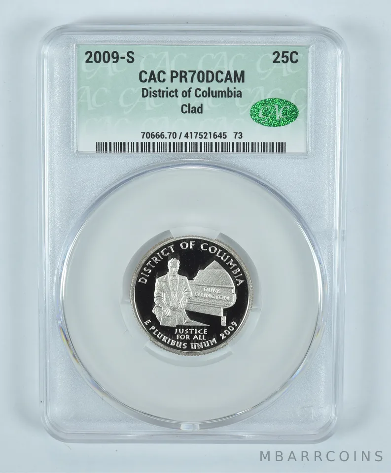 2009-S Washington State Quarter District Of Columbia CLAD PR70 DCAM CAC CACg