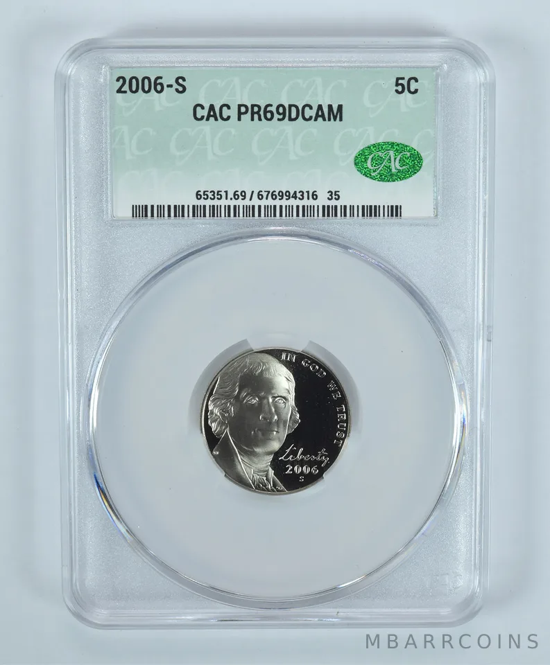 2006-S Jefferson Nickel PR69 DCAM CAC CACg