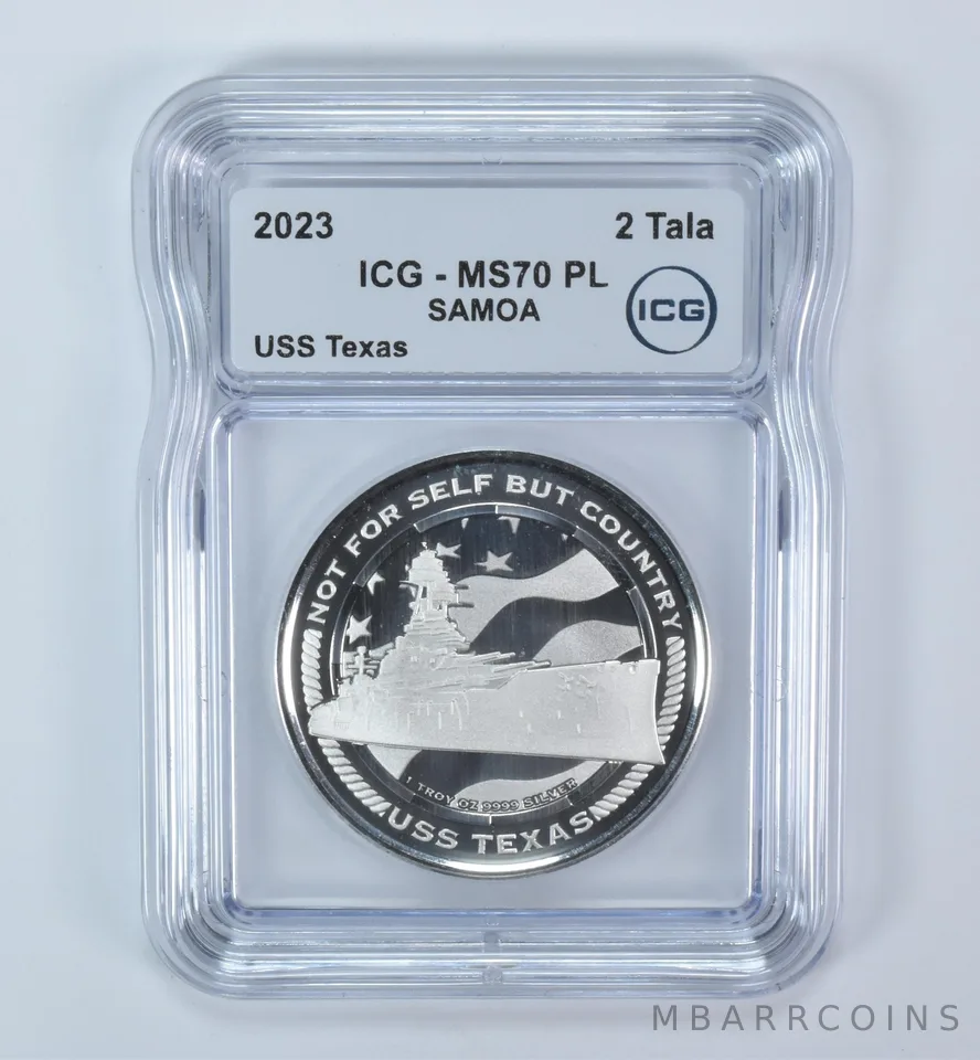 2023 Samoa 2 Tala Silver USS Texas MS70 PL ICG