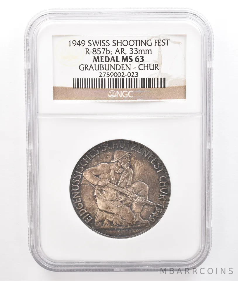 1949 Swiss Shooting Fest Graubunden Chur Medal MS63 NGC Beautiful Tone *7229