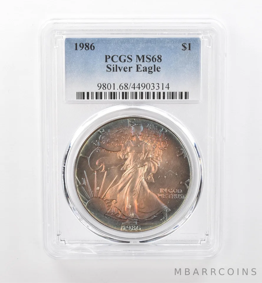 1986 American Silver Eagle MS68 PCGS Beautiful Tone *1975