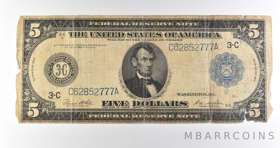 1914 $5 Philadelphia PA FRN Blue Seal Large Note Fr#855a *4650