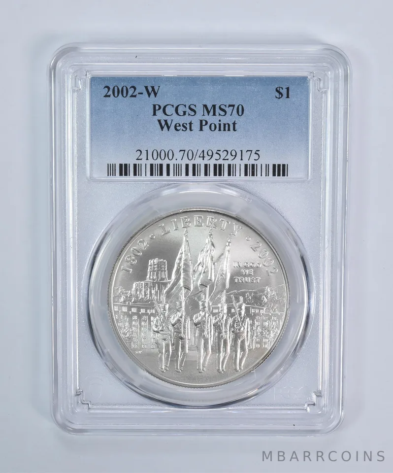 2002-W West Point Commemorative Dollar MS70 PCGS Blue Label