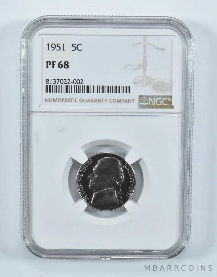 1951 Jefferson Nickel PF68 NGC Brown Label