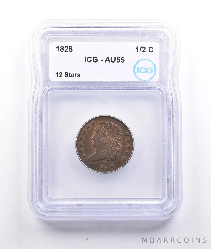 1828 Classic Head Half Cent 12 Star AU55 ICG *6944