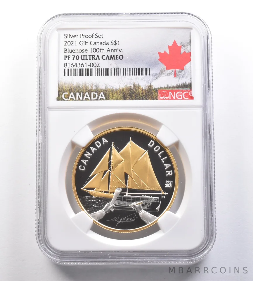 2021 Canada $1 Gilt Silver Proof Set Bluenose 100th Anniversary PF70 NGC *7108