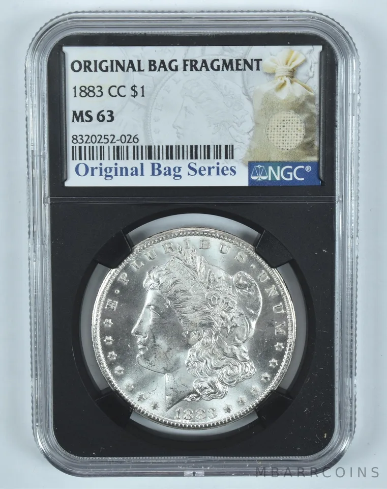 1883-CC Morgan Silver Dollar Original Bag Fragment MS63 NGC Blue Label