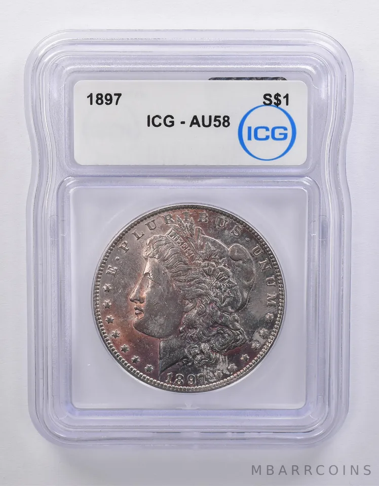 1897 Morgan Silver Dollar AU58 ICG Red/Purple Tone *7123