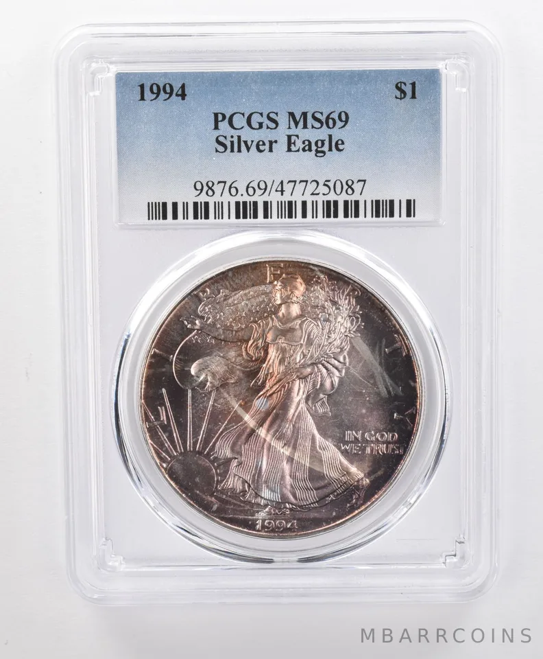MS69 1994 American Silver Eagle PCGS Beautiful Purple Toning a1655