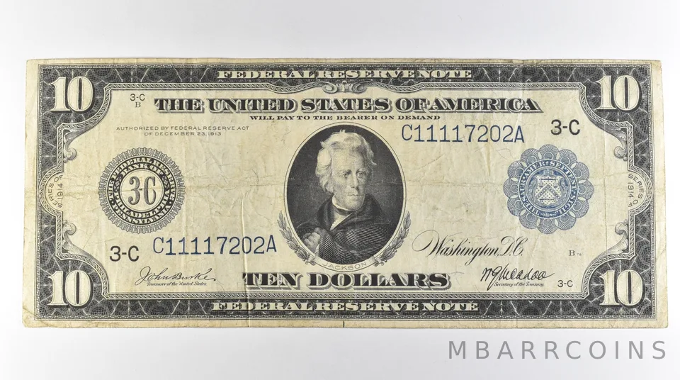 1914 $10 Philadelphia PA FRN Large Note Blue Seal *3095