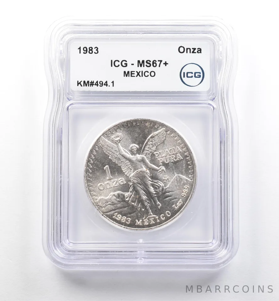 1983 Mo Mexico 1 Onza Silver Libertad KM#494.1 MS67+ ICG *7513