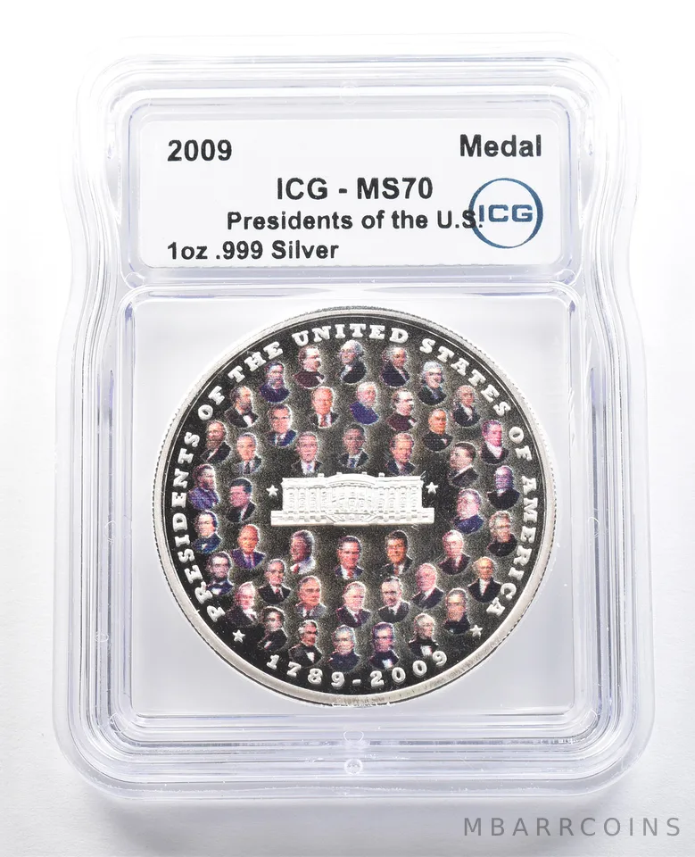 (2009) Medal Presidents Of The US 1 Oz Silver MS70 ICG Colorized *4878