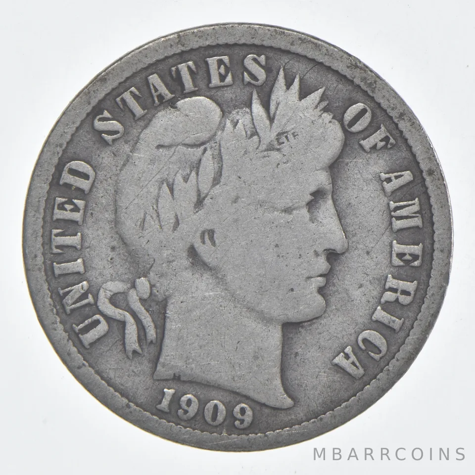 1909 (P) Barber Dime 90% Silver VG Condition