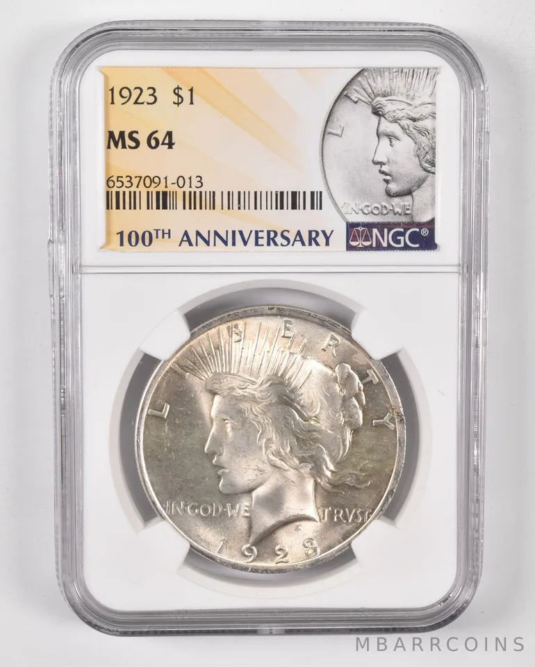 1923 Peace Silver Dollar MS64 NGC 100th Anniv 2021 Special Lbl