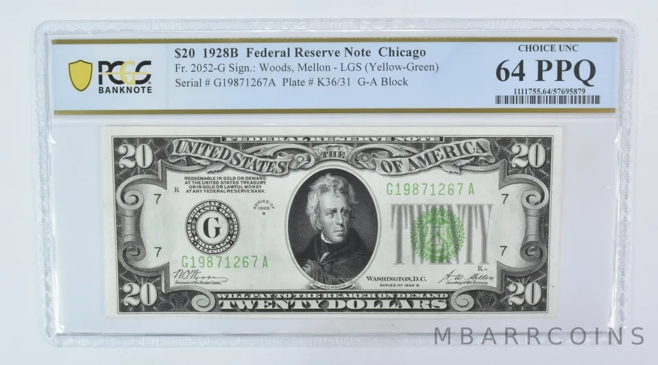 1928 B $20 Chicago IL FRN Fr#2052-G Choice Unc 64 PPQ PCGS *5988