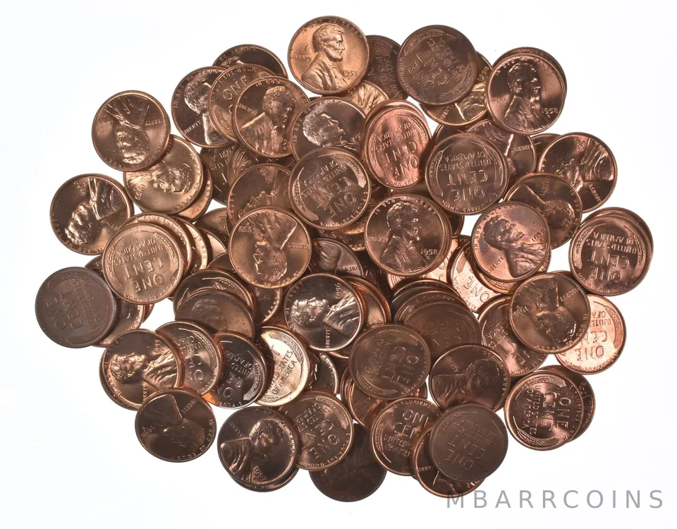 Lot Of (100) 1950-1958 Gem BU Red Lincoln Wheat Cent Lot Collection *559