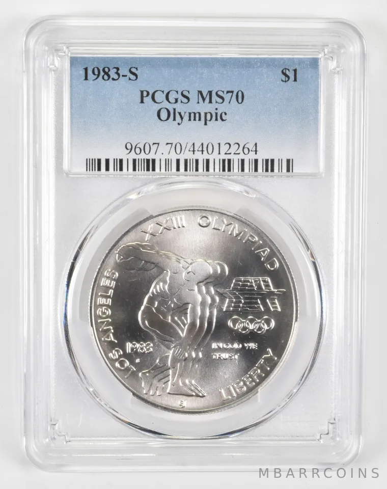 1983-S Olympic Discus Commemorative Dollar MS70 PCGS Blue Label
