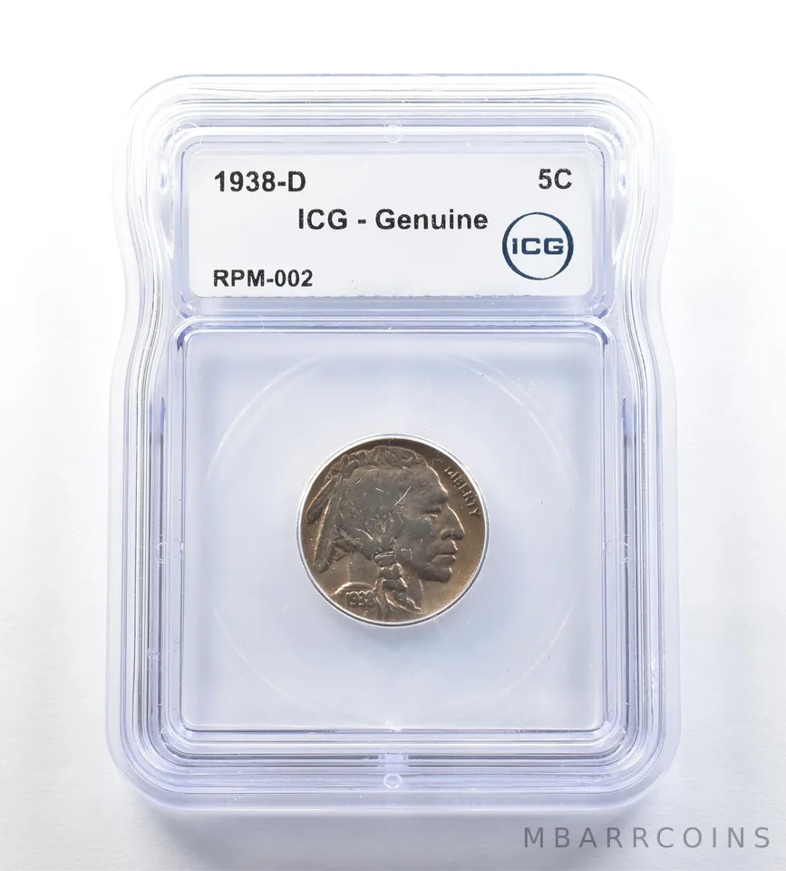 1938-D Indian Head Buffalo Nickel RPM-002 Genuine ICG *0665