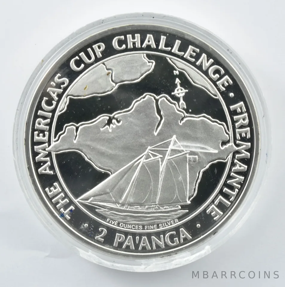 1987 Tonga 2 Pa'anga America's Cup Challenge Fremantle 5oz Silver Coin *2624