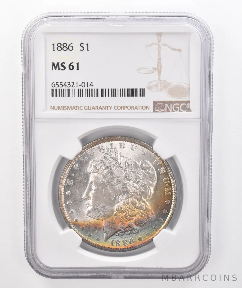 1886 Morgan Silver Dollar MS61 NGC Beautiful Tone a0286
