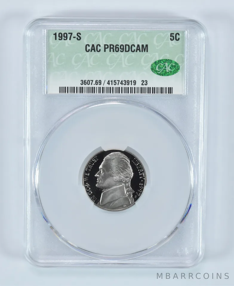 1997-S Jefferson Nickel PR69 DCAM CAC CACg