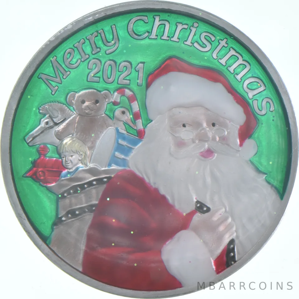Merry Christmas Colored Enamel 1 Oz Silver Round/Art Bar Holiday