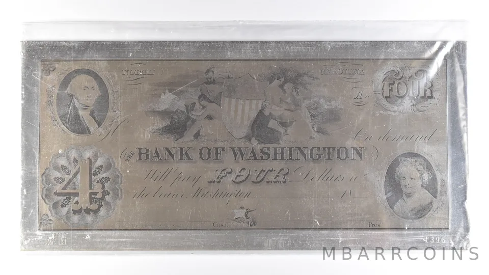 1800s $4 Washington Bank American Banknote Company 154g Silver Bar *4658