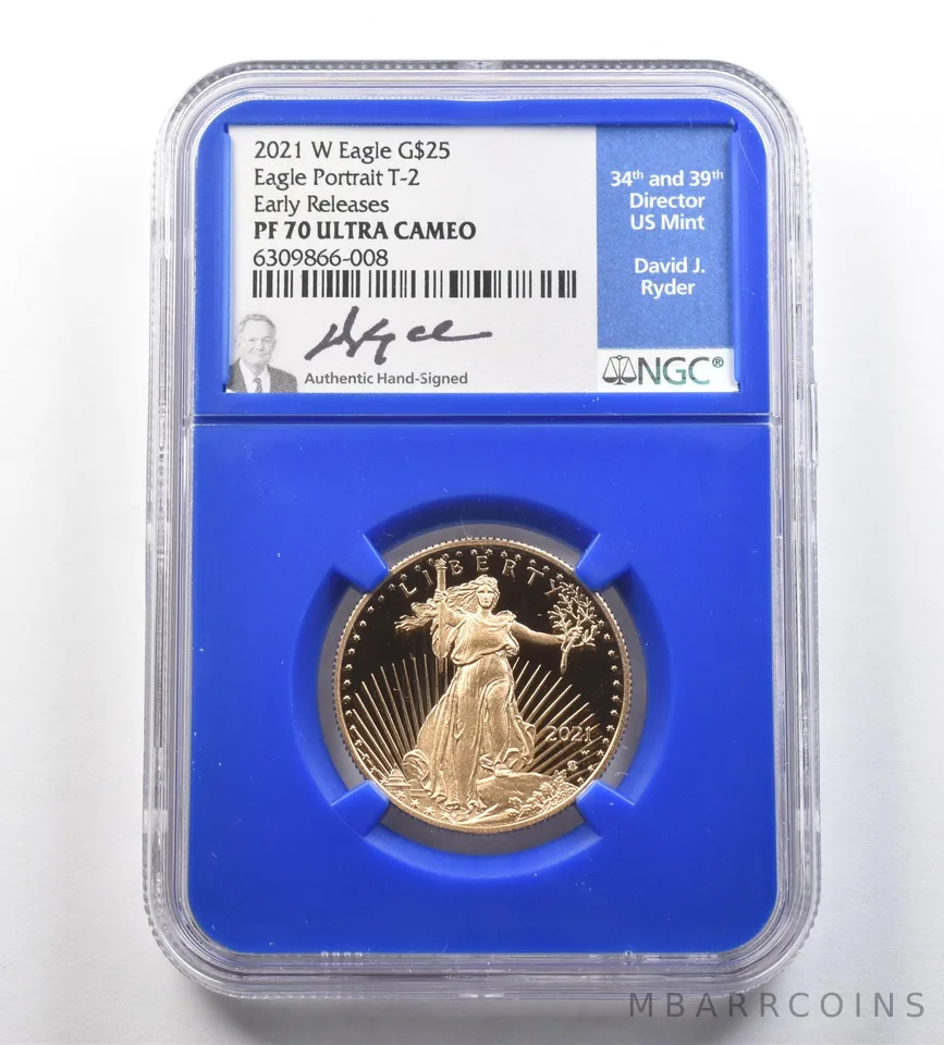 2021-W $25 American Gold Eagle 1/2 Oz Portrait Type 2 ER PF70 NGC Ryder *2574