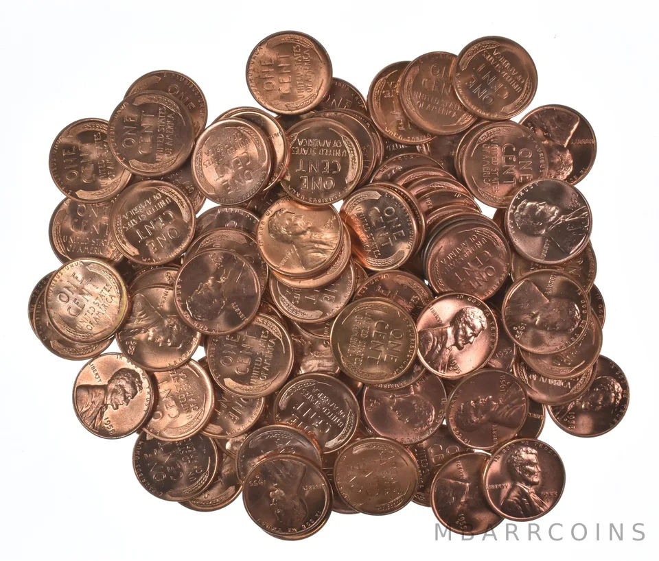 Lot Of (100) 1950-1958 Gem BU Red Lincoln Wheat Cent Lot Collection *557