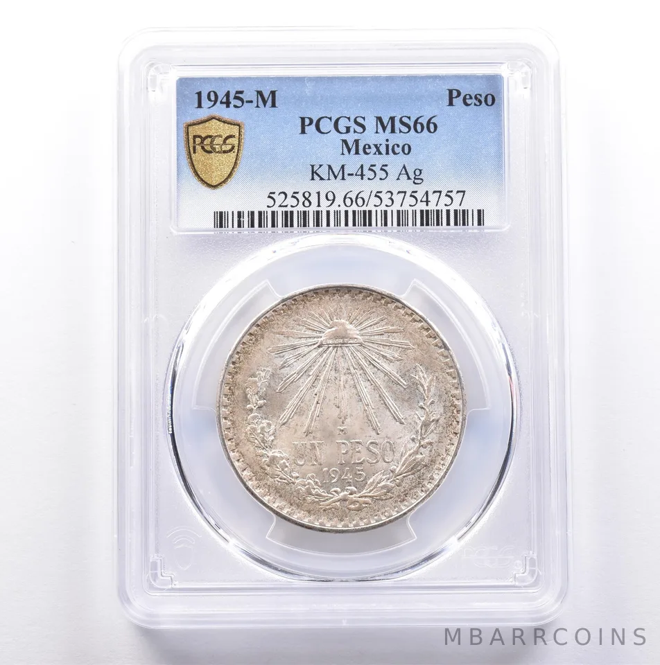 1945 M Mexico Peso Silver KM-455 MS66 PCGS *9056