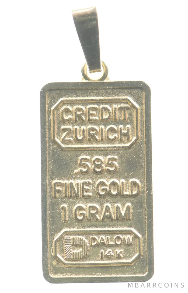 1 Gram Gold Bar Credit Zurich Pendant *4212