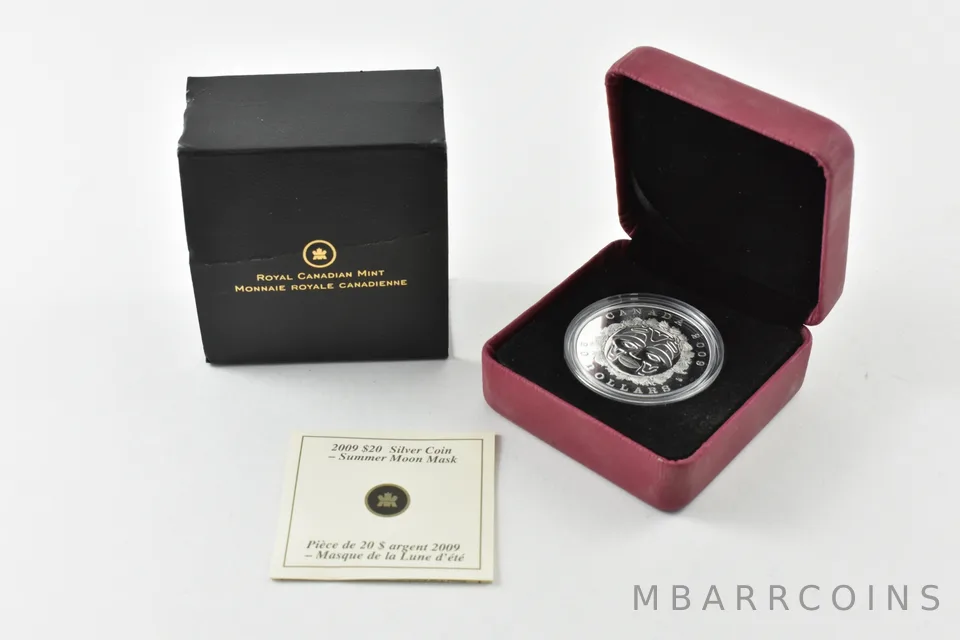 2009 Canada 20 Dollar Silver Summer Moon Mask W/ OGP a1610