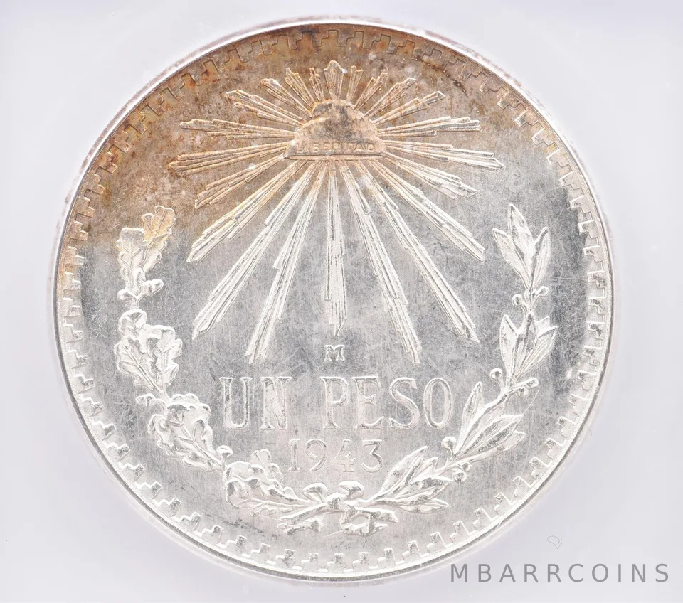 1943 M Mexico Peso MS67 ICG Beautiful Tone *2547