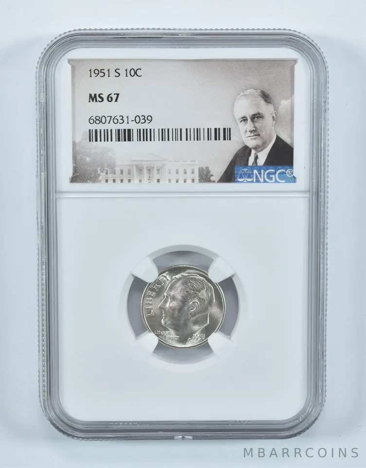 1951-S Roosevelt Dime MS67 NGC Special Label