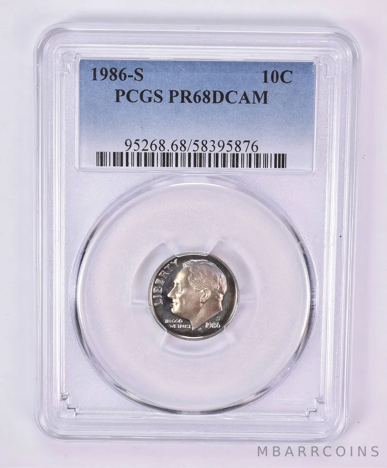 1986-S Roosevelt Dime PR68 DCAM PCGS Beautiful Tone *1156