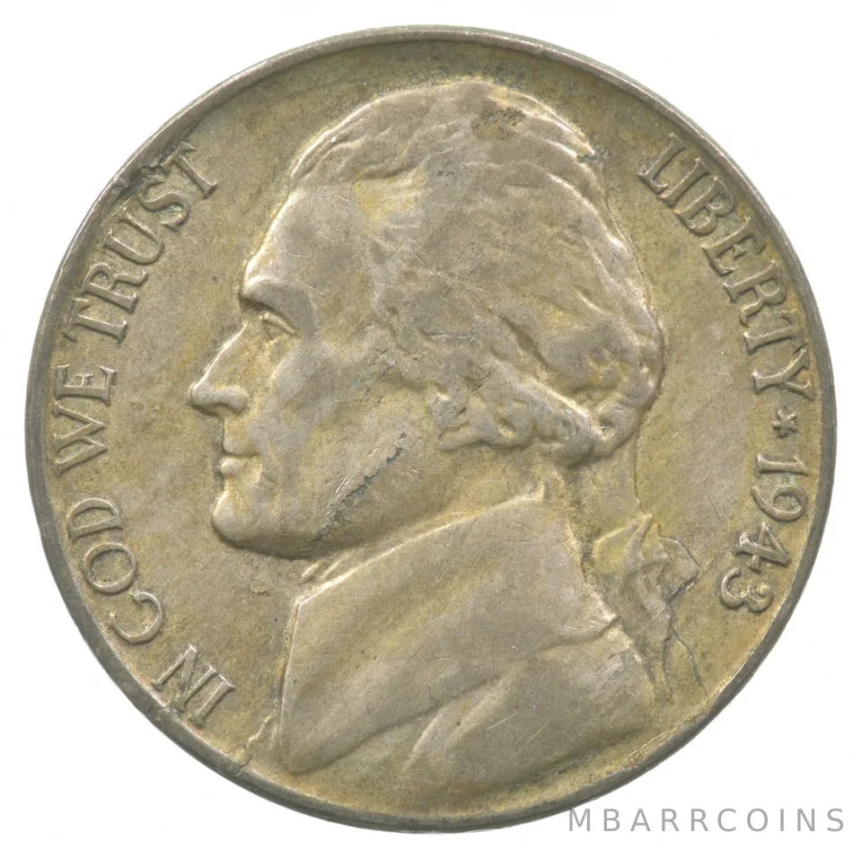 1943-P Jefferson Nickel Lamination Error a6157