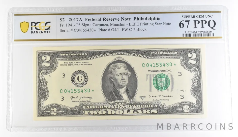 2017 A $2 Philadelphia PA FRN Star Note Fr#1941-C* Gem Unc 67 PPQ PCGS a8877