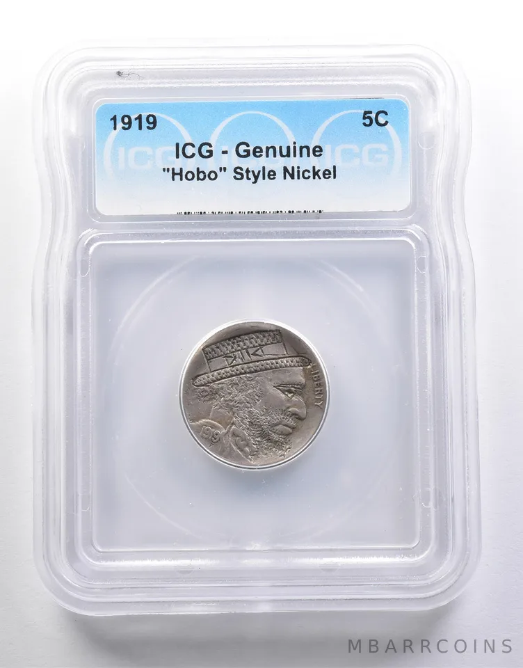 1919 Indian Head Buffalo Nickel "Hobo" Style Genuine ICG *6589