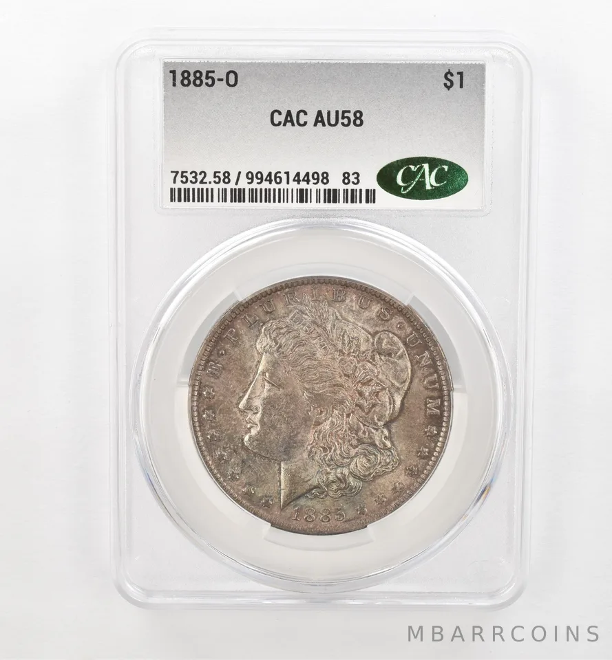 1885-O Morgan Silver Dollar AU58 CAC CACg Beautiful Tone a0465
