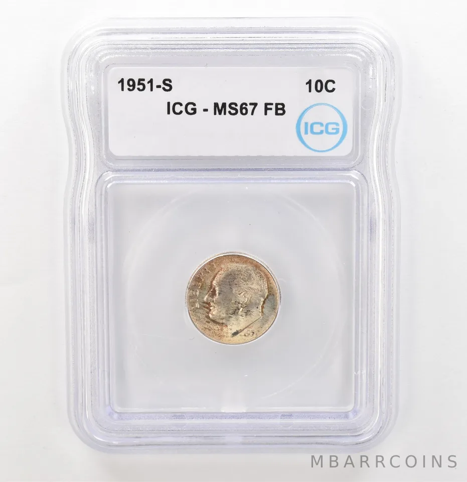 1951-S Roosevelt Dime MS67 FB ICG Beautiful Tone *3911