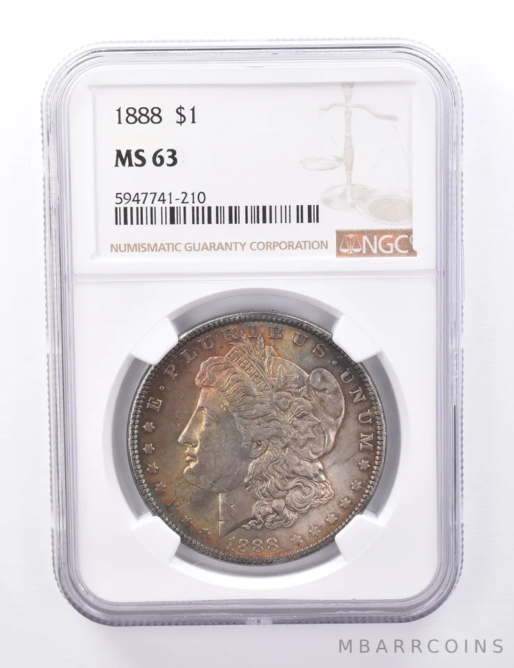 MS63 1888 Morgan Silver Dollar - Graded NGC Beautiful Tone a4439